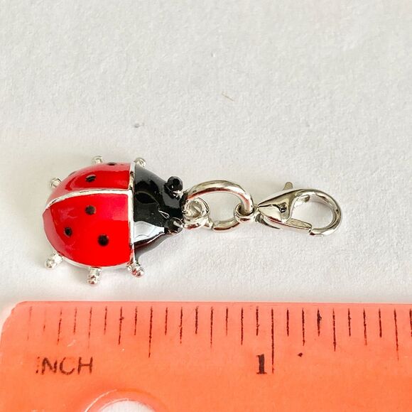 Red Enamel Ladybug Clip On Charm Zipper Pull Silver Plated Insect Jewelry - Picture 7 of 7